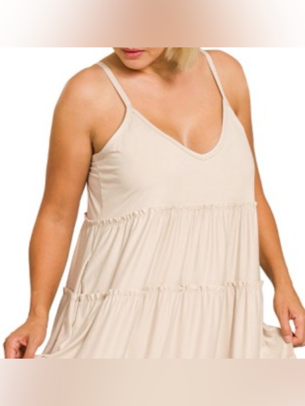 Zenana Outfitters Sand Beige Tiered Spaghetti-Strap Maxi Dress - Picture 2 of 3